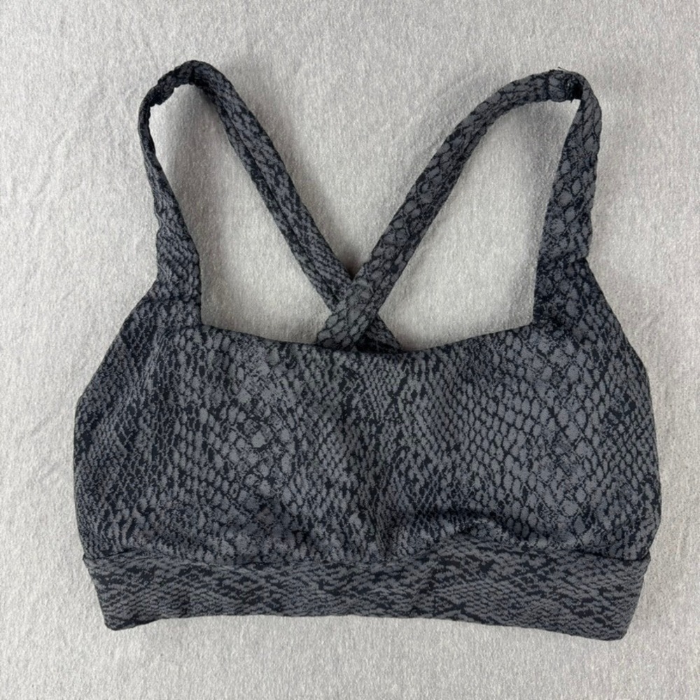 All in Motion Sports Bra Womens Small Grey Snakeskin Excellent Crisscross Back
